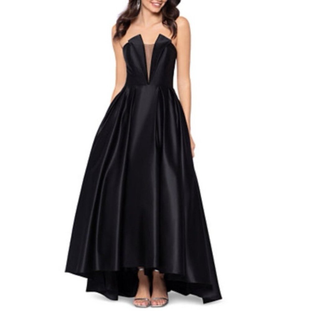 Betsy & Adam Formal Corset Ballgown 10 Black Strapless Full Skirt $309